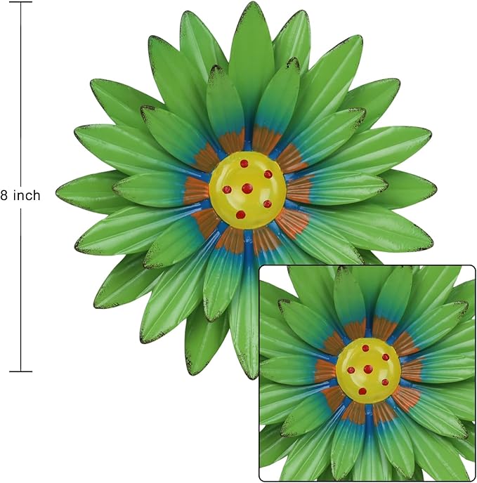 hogardeck Metal Flower Wall Decor - 6 PCS 8" Multicolor Flower Decor for Indoor Outdoor, Sunflower Kitchen Decor Floral Metal Wall Art, Sunflower Wall Decor for Bathroom, Living Room, Porch, Garden, Yard