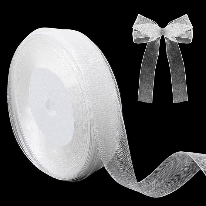 White Sheer Ribbon for Gift Wrapping, 4/5 Inch Organza Chiffon Ribbon for Flower Bouquet, 0.82 Inch Bows Crafts Gift Wrapping Wedding, Christmas, New Year Decoration (49 Yards)