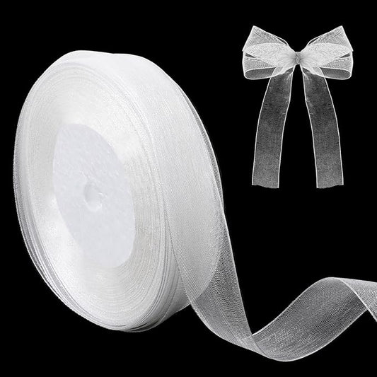 White Sheer Ribbon for Gift Wrapping, 4/5 Inch Organza Chiffon Ribbon for Flower Bouquet, 0.82 Inch Bows Crafts Gift Wrapping Wedding, Christmas, New Year Decoration (49 Yards)