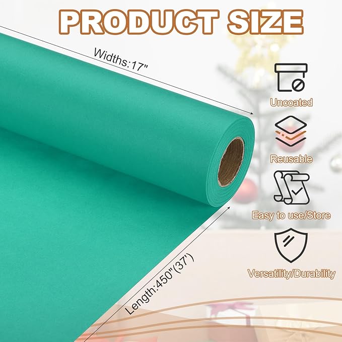 PATIKIL Wrapping Paper, 17" x 450"(37') 70 GSM Craft Paper Roll Kraft Packing Paper for Poster Bulletin Board, Gift Wrapping, Grass Green