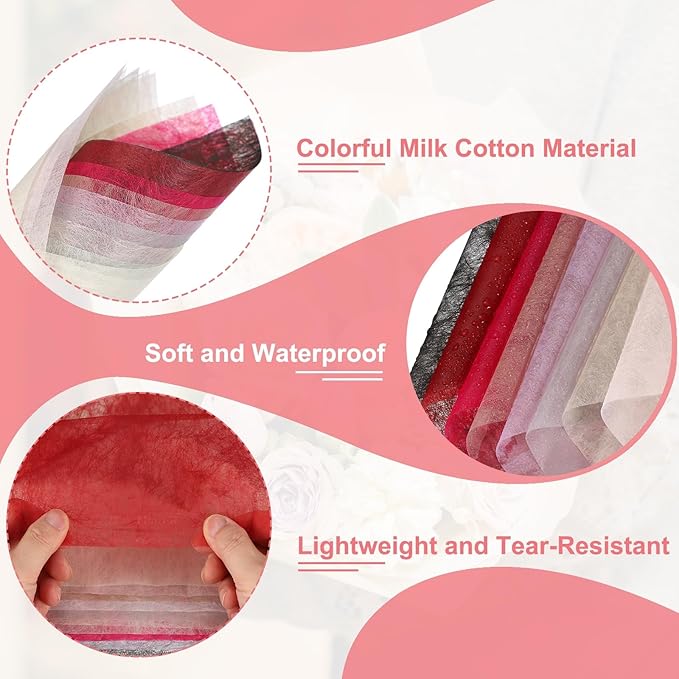 YELARXI Flower Wrapping Paper, Cotton Wrapping Flower Paper, Non-Woven Waterproof Floral Bouquet Wraps - Fitting for (Florist Supplies/Gift) 11.8 x 11.8 Inch & 38 Pack & Light Pink