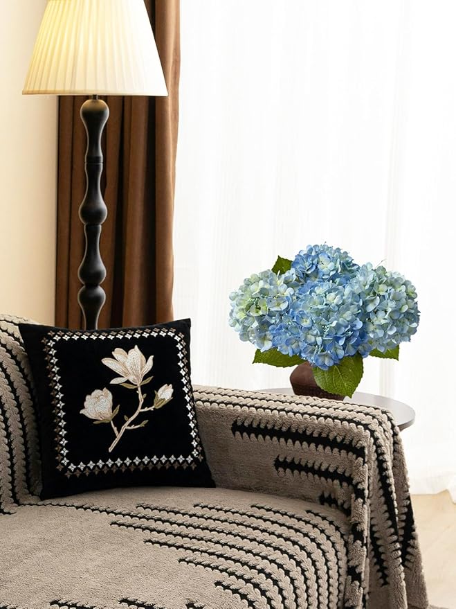 4 Pcs Real Touch Blue Hydrangeas Artificial Flowers 20'' Real Looking Faux Hydrangeas for Party Wedding Home Decor Kitchen Baby Shower Flower Arrangement