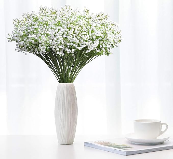 JIFTOK Babys Breath Artificial Flowers, 6 Pcs Fake Flowers Gypsophila Bouquet Fall Flowers Artificial for Decoration, Real Touch Silk Flower for Wedding Christmas DIY Party Home Garden Office(White)