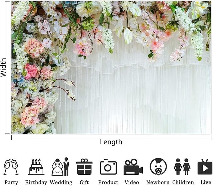 Leowefowa White Flower Wall Backdrop for Wedding Decor Romantic Pink Roses Floral Wall Photography Background for Wedding Birthday Party Banner Decorations Backdrop Photo Booth Props 10x5ft Vinyl