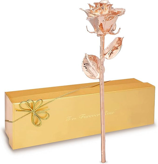 Forever Rose Real Rose Dipped in Rose Gold, Handcrafted Preserved Rose in Luxury Gold Gift Box, Romantic Gift for Her, Elegant Keepsake for Anniversary, Birthday, or Any Special Occasion