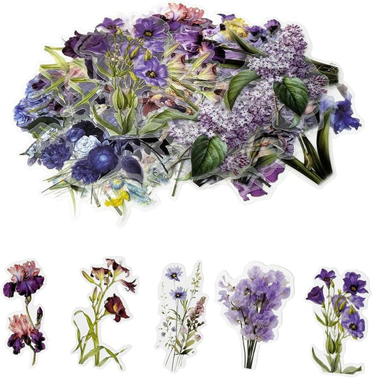 Natural Flower Sticker for Scrapbooking,PET Nature Plant Stickers Floral Stickers Vintage Craft Sticker,for Journaling Scrapbooking Clear Flower Decal (Style H)