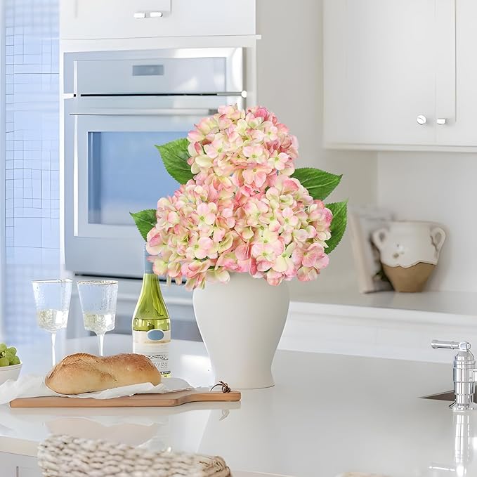 Oairse 3Pcs Pink Hydrangea Artificial Flowers 19.7 in Real Touch Faux Hydrangea Stems Silk Flowers with Stems Fake Pink Flowers Bouquet for Floral Arrangements Table Centerpieces Wedding Home Decor