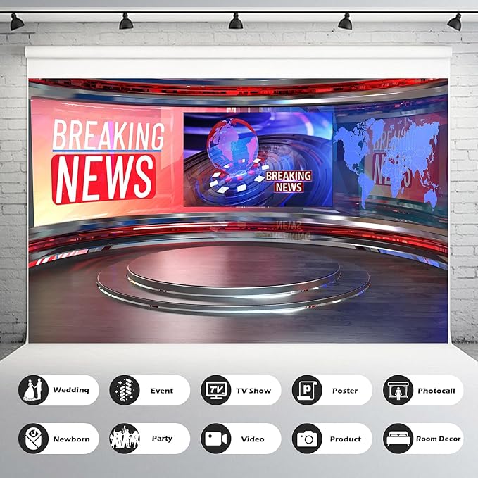 Breaking News Backdrop Studio TV News Broadcast Hall Background News Room Broadcasting Photography Background Program Record News Report Business Newsman Backdrop Kids Portrait Photo Props 5x4ft