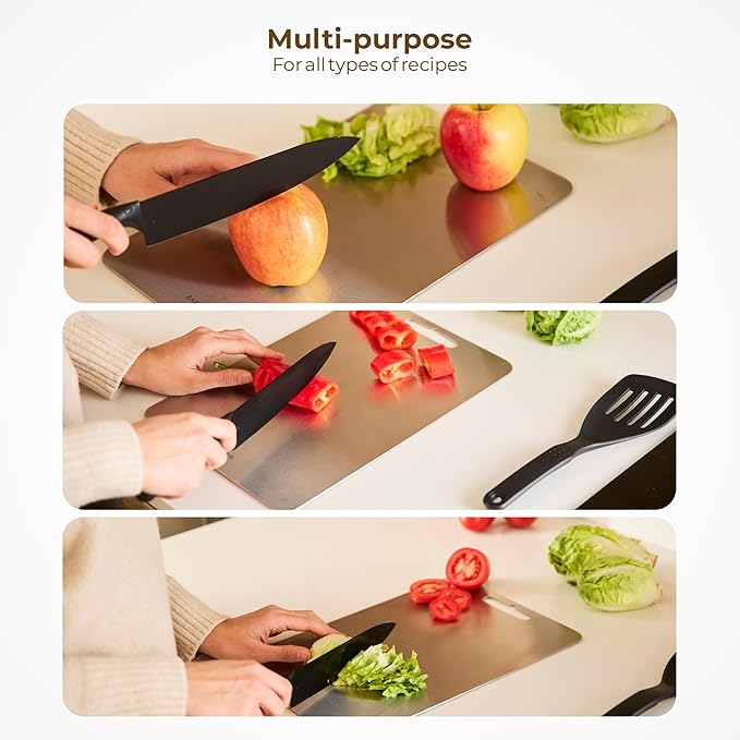 Premium Stainless Steel Cutting Board - Durable Non-Slip Metal for Kitchen - Portable Non-Porous Surface, Ideal for Modern Kitchens - Stainless Steel 304