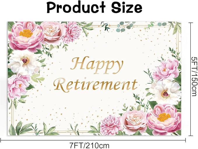 Happy Retirement Backdrop for Women Pink Rose Gold Dots Retirement Party Banner White Floral Greenery Leaves Decoration Lady's Retirement Party Decor Congrats Retire Photo Booth Props(7x5ft)