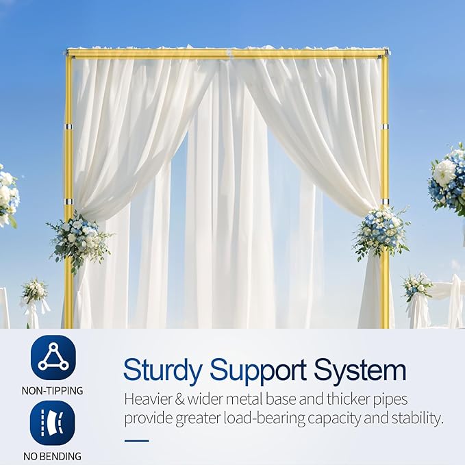 12x10ft Pipe and Drape Backdrop Stand, Double Crossbar, Heavy Duty Adjustable Background Frame with Metal Base for Parties Photography Wedding Photoshoot Decoration - Gold