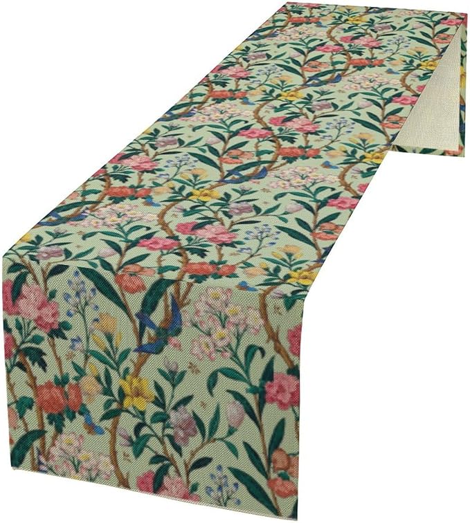 William Morris Floral Table Runner, Birds Butterflies and Bees Botanical Flower Original Design Print Table Runner for Home Party Dining Room Kitchen Decor 13x108 Inch