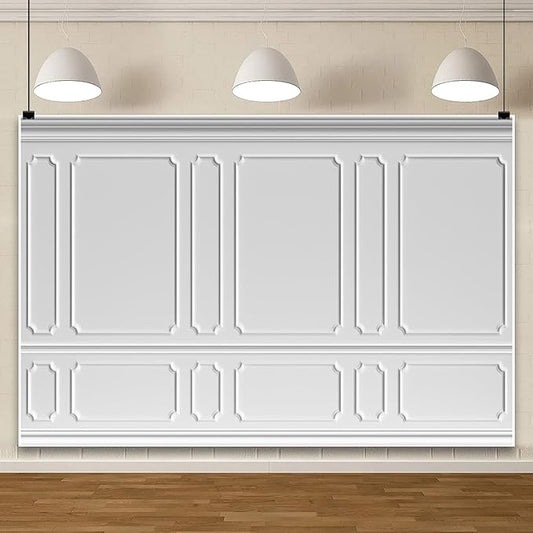 AOFOTO 10x6.5ft Room Photo Backdrop White Living Room French Classic Frame Wall Photography Background Office Video Conference Meeting Background Adult Children Portrait Photoshoot Backdrop