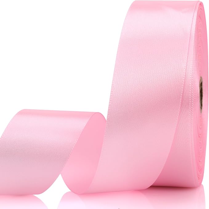 1-1/2 Inch 60 Yards Light Pink Solid Satin Ribbon for Gift Wrapping,Craft Floral Bouquets,Wedding Party,Timeless Flower,Decoration Floral Hair,Balloons