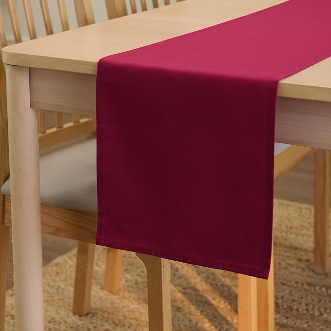 Encasa XO Table Runner 13"x72" Long | Cotton Canvas Fabric | Rich Maroon Solid Color | Machine Washable & Durable
