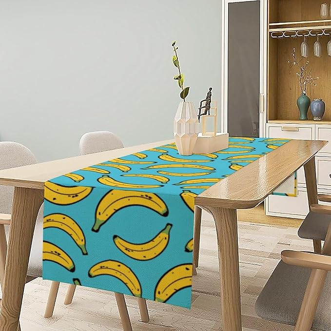 Banana Table Runner, Kitchen Dining Table Decor, Watercolor Tropical Fruit Palm Leaves Table Runners for Indoor Outdoor Home Farmhouse Holiday Wedding Birthday Party Decoration, 13 x60 Inch