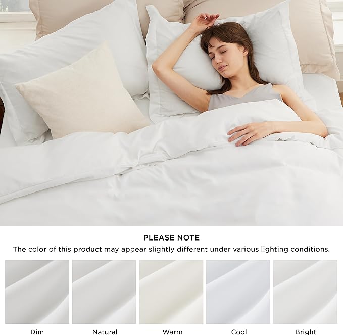 Bedsure Duvet Cover with Fitted Sheet Queen - Warm Deep Pocket, Hotel Luxury Soft Double Brushed Bedding Set with Zipper Closure, 1 Duvet Cover, 1 Fitted Sheet, 2 Pillow Shams, NO Comforter, White