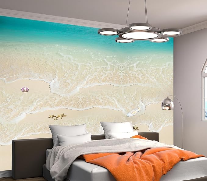 Cliouar-Top View of Background Summer Beach Wave Water Seashore Sand Beach Peel and Stick 90" x 67"