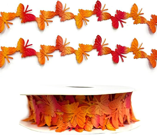 10 Yards Orange Gradient Butterfly Ribbons, Butterfly Shape Lace Ribbons Butterfly Shape Trim Garland Rope Gift Wrapping Ribbon for Gift Wrapping Wedding Birthday Party Decoration