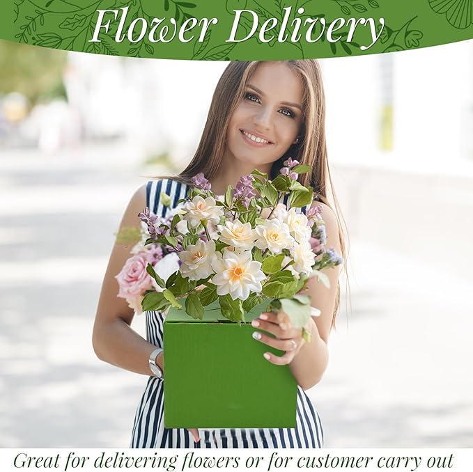 tonchean 100PCS Pop-Up Florist Delivery Box Vase Boxes for Florists Cardboard Boxes for Secure Floral Arrangements During Transport, Green, 5.5" x 4.5" x 4.5"