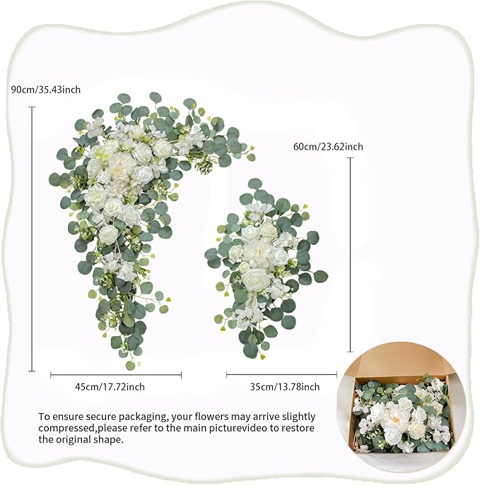 Wedding Arch, Artificial Flowers, Wedding Decor with Drapes (Set of 4)，Be Suited to Banquet, Party, Wedding Decor Ceremony and Background Decoration (White Champagne)