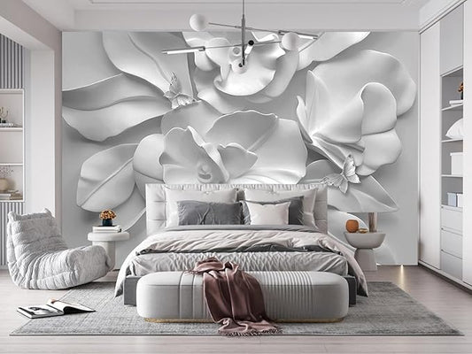 WFBHUA-Gray Peony Floral Wallpaper Peel and Stick Large Self Adhesive Wall Mural for Bedroom 157“x108