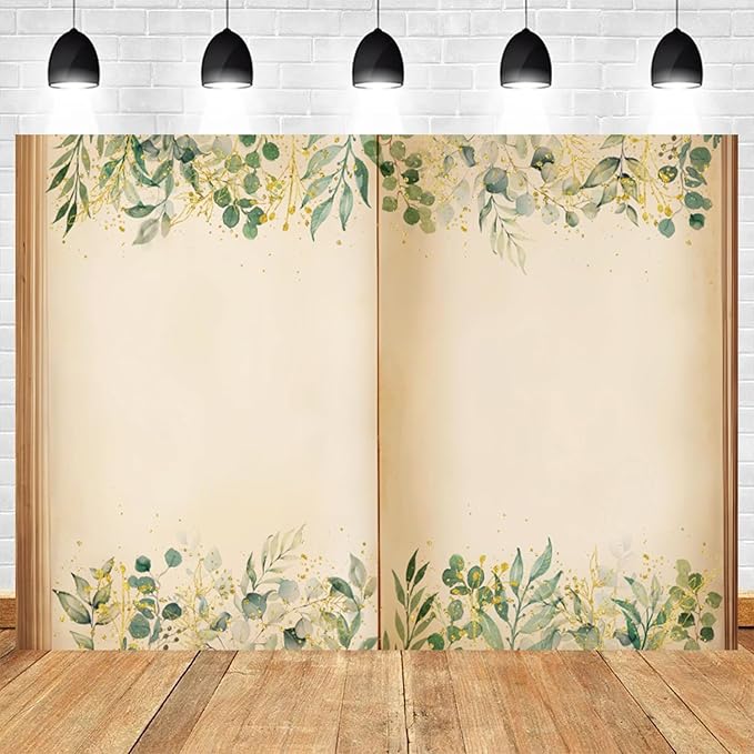 10x7ft Fairy Tale Books Backdrop Once Upon a Time Storybook Photography Background Green Leaves Foliage Old Open Magic Book Romantic Wedding Decorations Birthday Baby Shower Photo Booth Prop