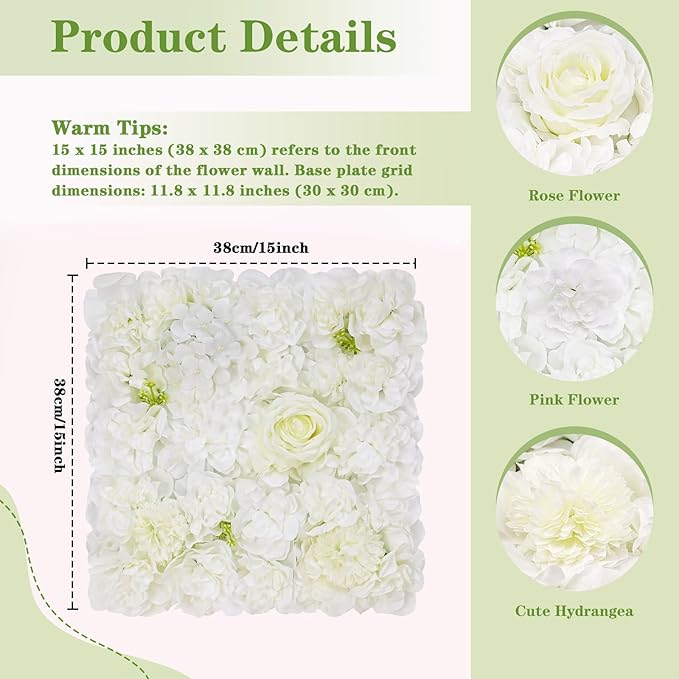 White Flower Wall Backdrop Wedding: 12 Packs 15x15 Inches 3D Floral Rose Wall Panels - Party Event Background Bridal Shower Decorations