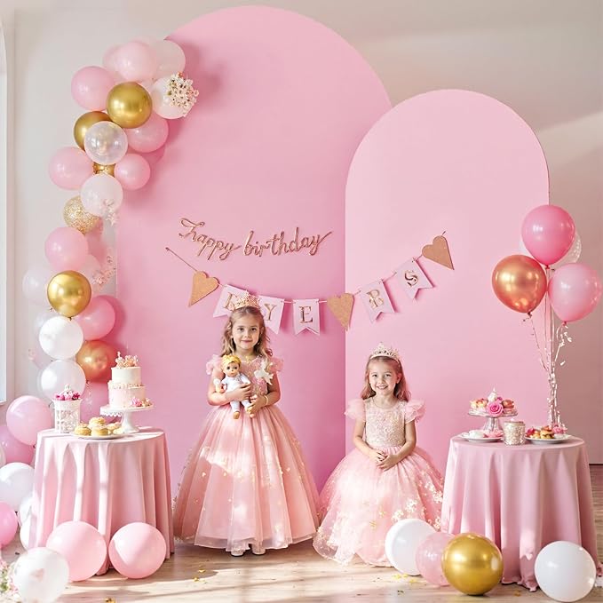 White Pink Arch Backdrop Cover Set of 2-7.2ft 6ft Dual Color Wedding Arch Cover-Wrinkle Free Stretchy Spandex Fitted Chiara Arch Stand Cover for Birthday Party Baby Shower Photo Photography