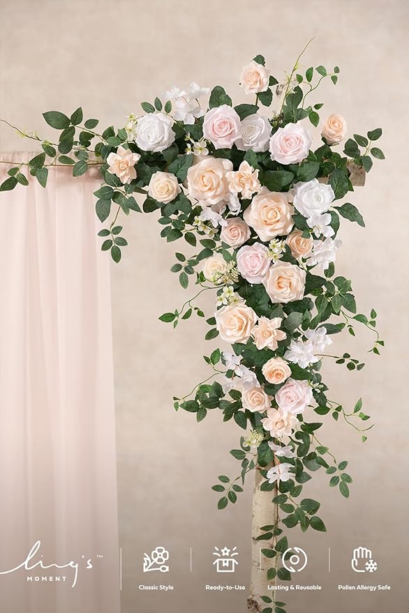 Ling's moment Wedding Arch Flowers - 6.5FT Floral Garland for Ceremony Arbor Backdrop Decoration - Artificial Rose Floral Swag for Sweetheart Table Birthday Party, Baby Shower, Blush Pink