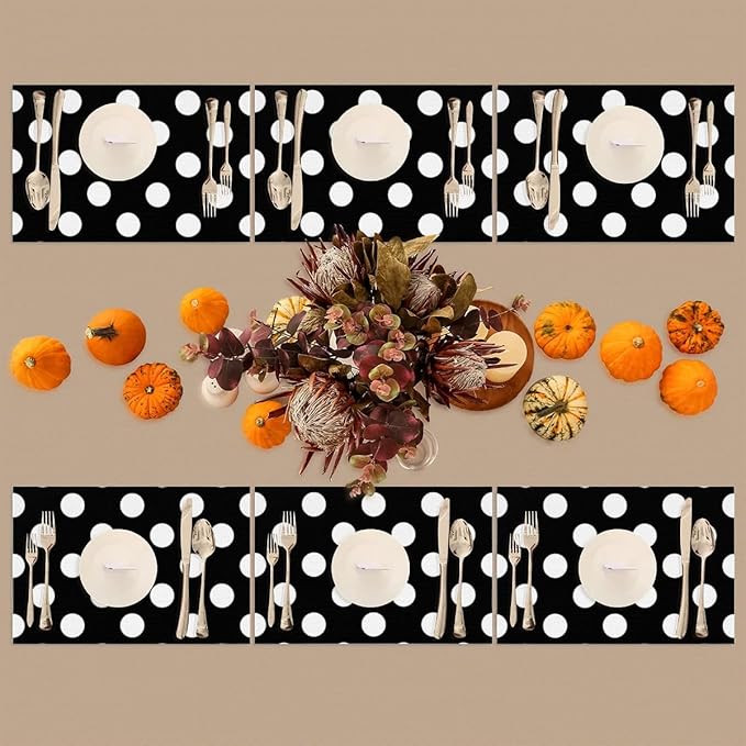 Black White Polka Dot Placemats Set of 1 PVC Vinyl Non Slip Table Mats Waterproof Heat Resistant Place Mats Washable Wipeable Dining Table Mat for Kitchen Party Farmhouse Indoor Outdoor Decorative