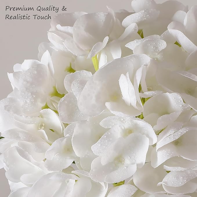 4Pcs Hydrangea Artificial Flowers, 22.44" Real Touch Latex Faux Hydrangea with Long Stems & Leaves for Home Office Decor or Wedding, Party, Centerpieces, Floral Arrangements (White)