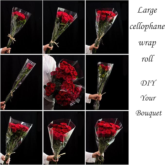 GcFoir Clear Cellophane Wrap Roll 34.5" Wide x 220 Ft Long, 3 Mil ThickPlastic Transparent Cello Wrapping Paper for Gift Baskets, Flower Bouquets, Large Cellophane Sheets for Arts & Crafts Food Safe