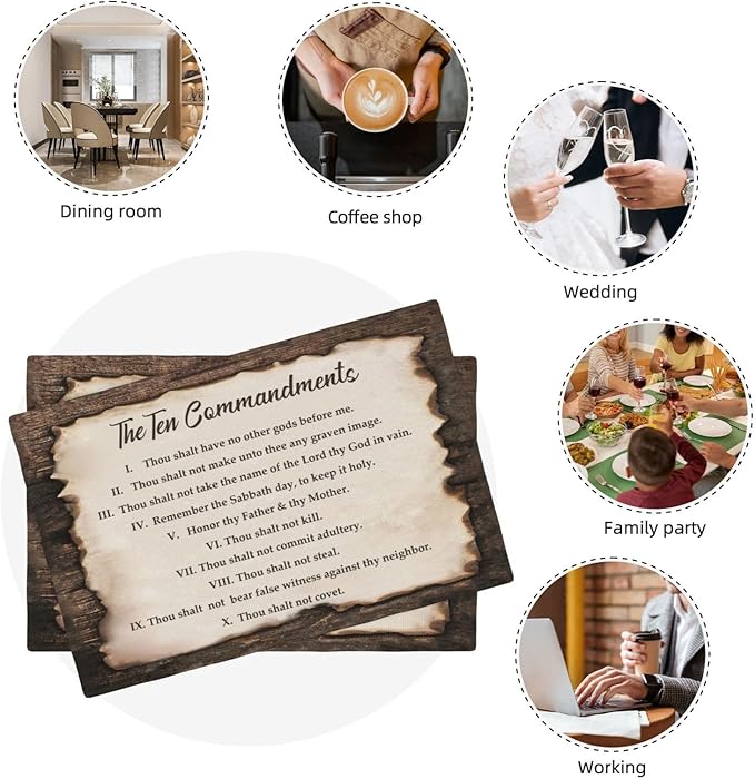 10 Commandments Placemats Set of 4, Ten Commandments Religious Place Mats Washable Double-Sided Table Mats for Kitchen Dining Room Home Party Indoor 4 PCS 12x18 Inch