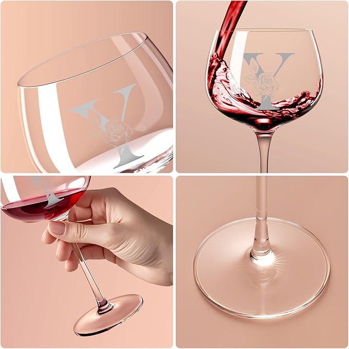Personalized Gifts for Women, Monogrammed A-Z Wine Glass Customized Gift, Unique Christmas Birthday Gifts for Women Her Mom Friend Sister Wife Daughter Nurse (Y)