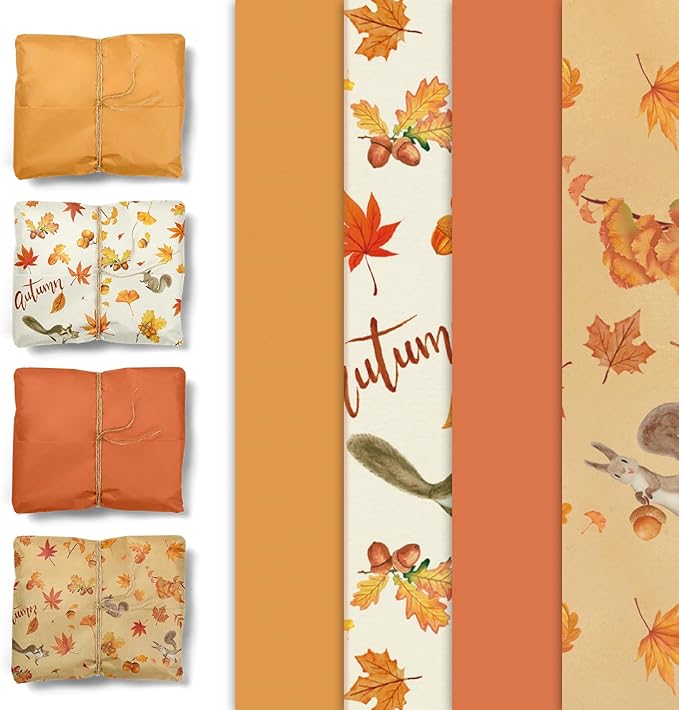 NICROHOME EUR Fall Wrapping Tissue Paper, 24 Sheet Orange Autumn Maple Leaves Gift Wrap Tissue Paper for Fall Baby Shower Wedding Party Decor, Thanksgiving Day Gift Packaging Supplies 15 x 20 Inch