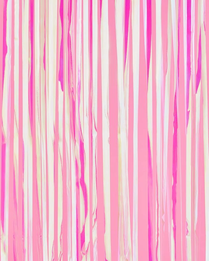 xo, Fetti Decorations Iridescent Fringe Foil Curtain - Set of 2 | Bachelorette Party Bridal Shower Backdrop, Wedding, Birthday Photo Booth