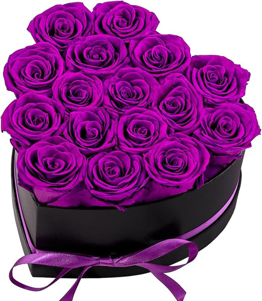 16 Forver Preserved Flowers in a Heart Box, Flowers for Her,Eternal Roses Flowers for Delivery Prime, Flowers Birthday Gifts for Women Mom Grandma Wife - Purple