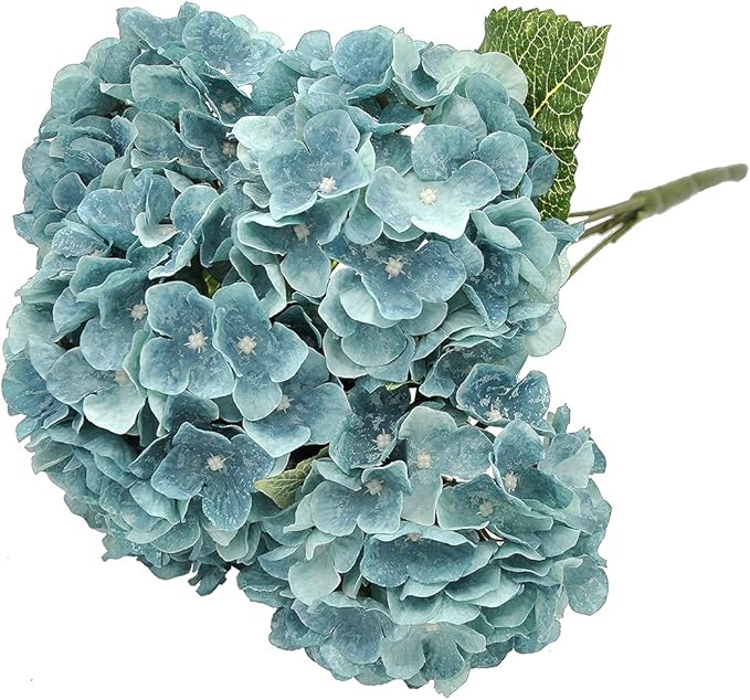 2Bouquets Artificial Fake Flowers Plants Silk Hydrangea Arrangements Wedding Bouquets Decorations Plastic Floral Home Kitchen Garden Party Festival Bar DIY (Blue Haze, 5 Flower Heads)