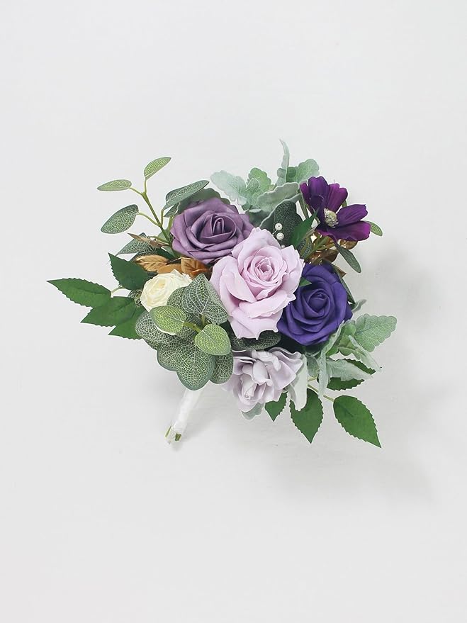 Rinlong 1Pc Purple Bridesmaids Bouquet Artificial Wedding Bouquets for Bridesmaid Silk Bouquet for Wedding Prom Homecoming