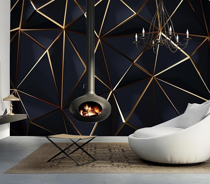 Eierme-Polygonal Pattern Luxury Dark Blue with Gold Abstract Background Peel and Stick 90" x 67"