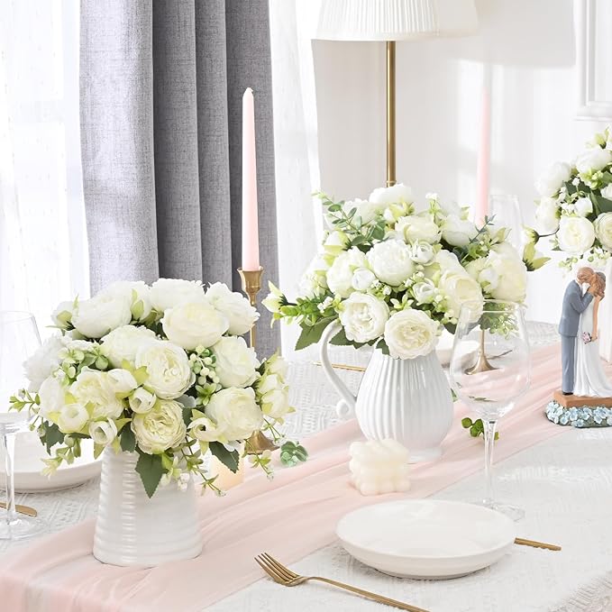 MARTINE MALL 12 Packs Peonies Artificial Flowers, White Artificial Peonies, Silk Peonies Flowers Fake Peonies Artificial Flowers Peonies Bouquet for Centerpiece Table Wedding Party Home Decor
