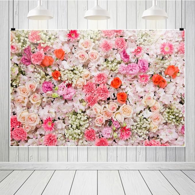Leowefowa Floral Wall Backdrop for Spring 8x6ft Vinyl Pink Rose Flowers Photography Background Wedding Bridal Baby Shower Birthday Party Decorations Photo Studio Booth Props Banner