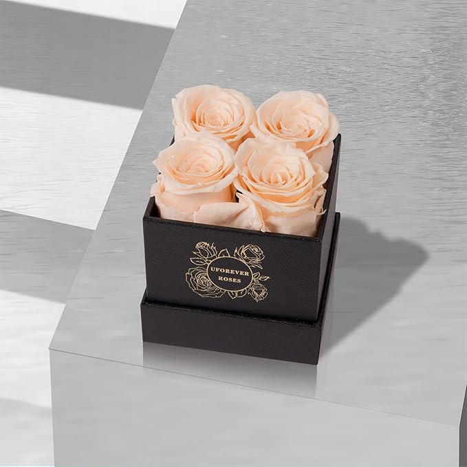 4-Piece Preserved Roses in a Box, Preserved Flowers, Roses Gift for Her, Buttermilk