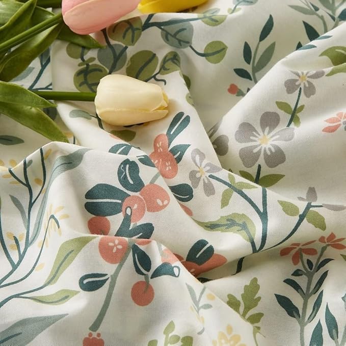 Vintage Garden Floral Comforter Set Queen Soft Fluffy Vibrant Colors Cute Floral Bedding Comforter Boho Aesthetic Queen Bed Comforter with 2 Pillowcases Cottagecore Botanical Flower Comforter Set