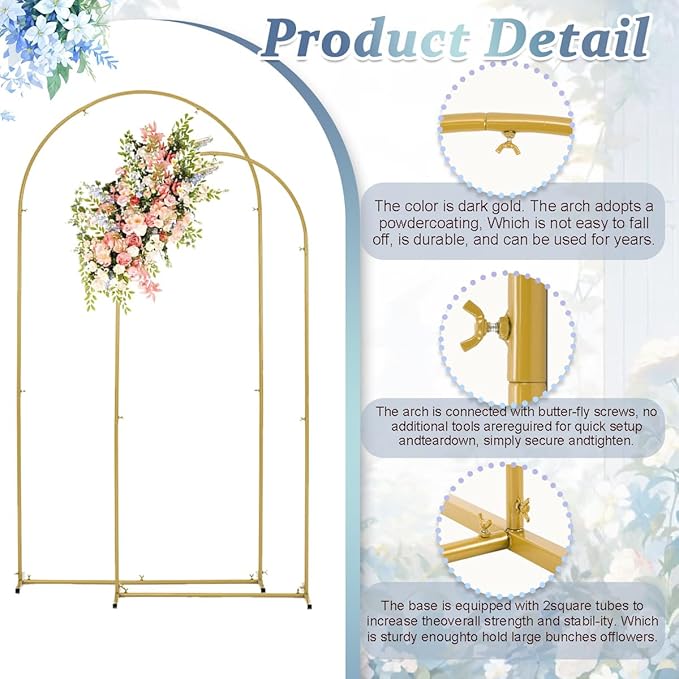 Arch Backdrop Stand and Cover Set,6.6FT, 6FT Wedding Arch Frame,Balloon Arch Stand for Birthday Party, Graduation,Ceremony,Baby Shower Decorations