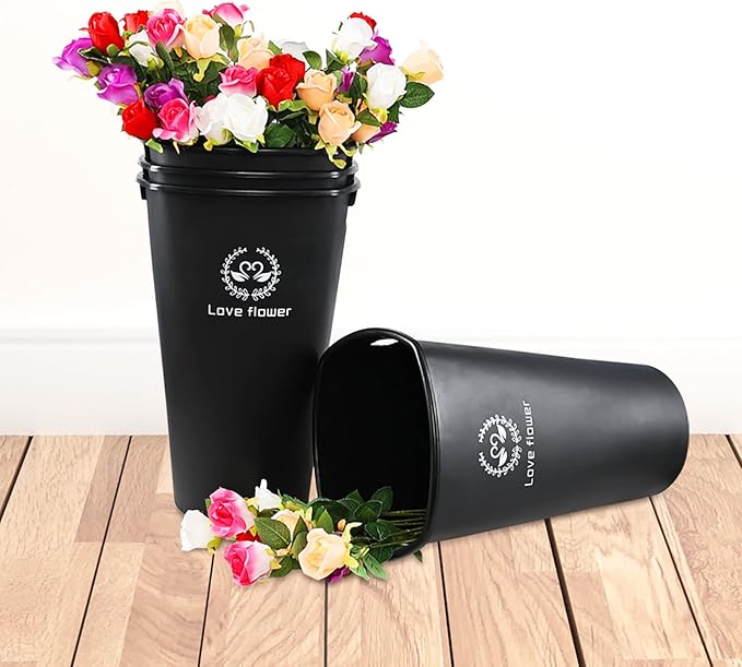 Pekky 20 Inches Plastic Floral Buckets for Cut Flowers, 4 Pack Plastic Flower Bucket Vases, Black Flower Display Buckets