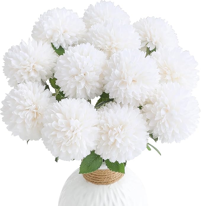 Floroom 12pcs Cream Faux Silk Mums Artificial Flowers Bulk Fake Chrysanthemums with Stems for DIY Wedding Table Centerpieces Floral Arrangements Vase Fillers Home Decorations