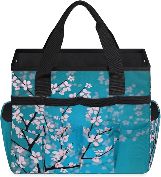 Garden Tool Tote Bag for Women Men Flower Branches Gardening Tool Storage Bags with 10 Pockets Standable Garden Home Tool Kits Organizer for Indoor Outdoor Gardening Gifts