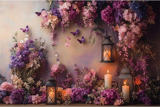 YongFoto Elegant Flower Wall Backdrop 9x6ft Floral Butterfly Candle Photography Background Baby Bridal Shower Wedding Girl Birthday Party Banner Room Decor Portrait Photoshoot Wallpaper Photo Booth